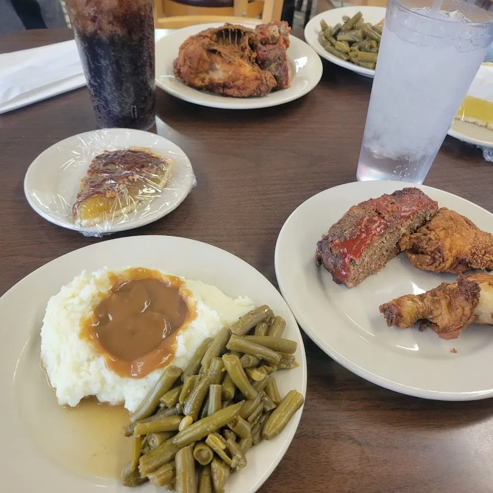 Meatloaf Fried Chicken Green Beans Mashed Potatoes Gravy Pecan Pie